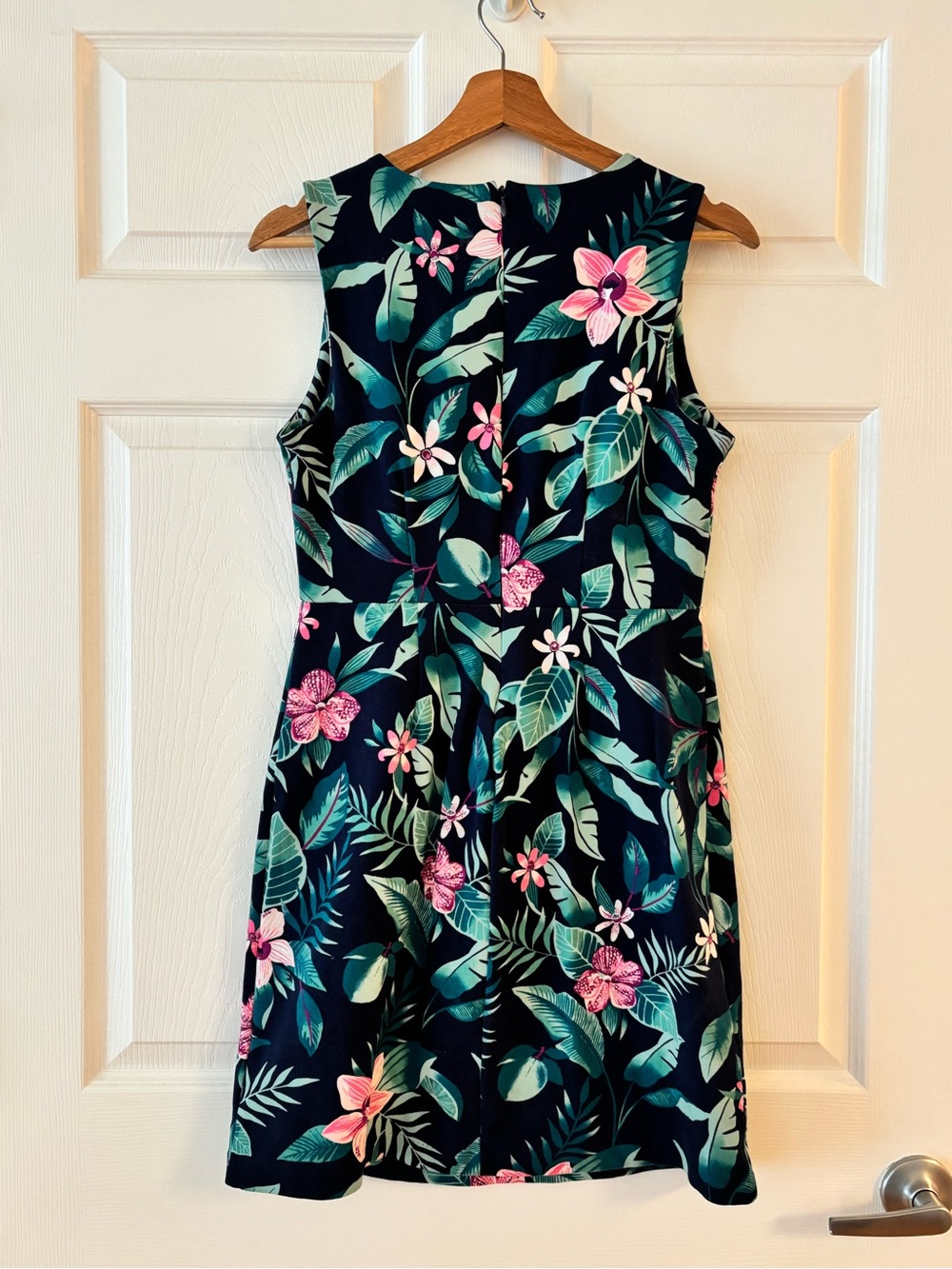 Old Navy Navy Floral Sheath Dress with Green and Pink Leaves - Picture 4 of 4
